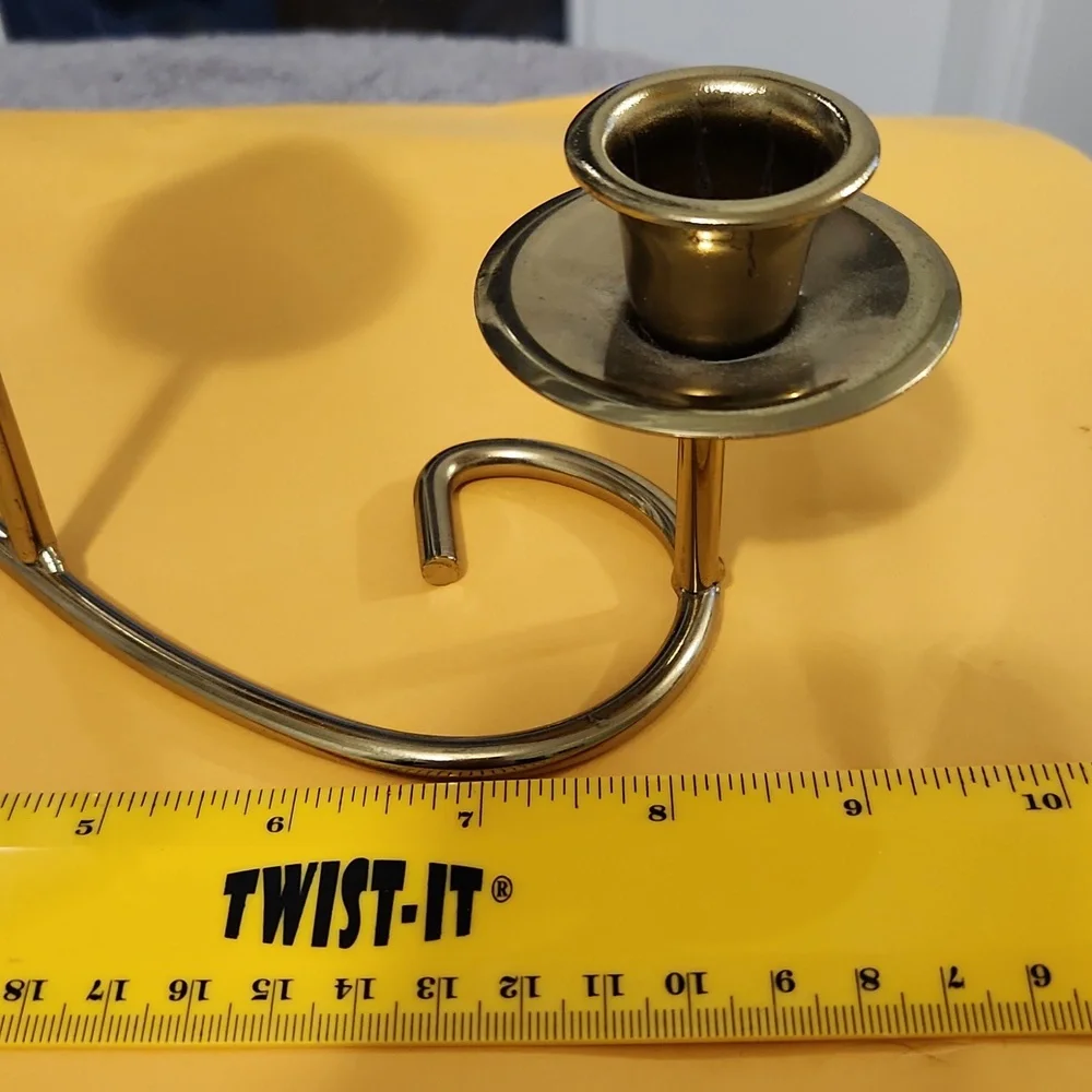 3 Arm Candelabra Brass Tone Candle Holder - Picture 2 of 6